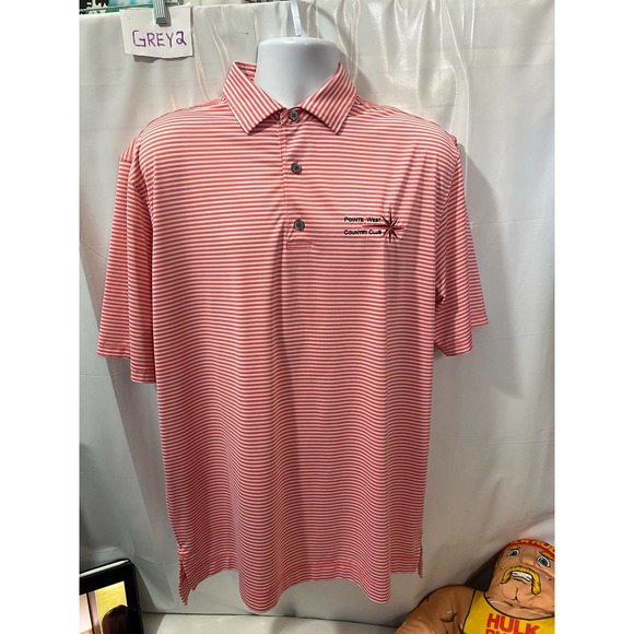 FootJoy FJ Pointe West Country Club Golf Polo Shirt Mens Large Red White Stripe - Picture 1 of 11